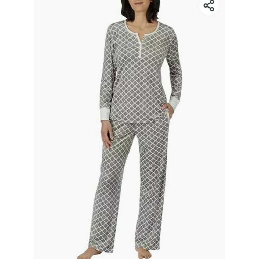 Nautica Women Pajama PJ's 2-Piece Lightweight Fleece Sleepwear Set Gray Small